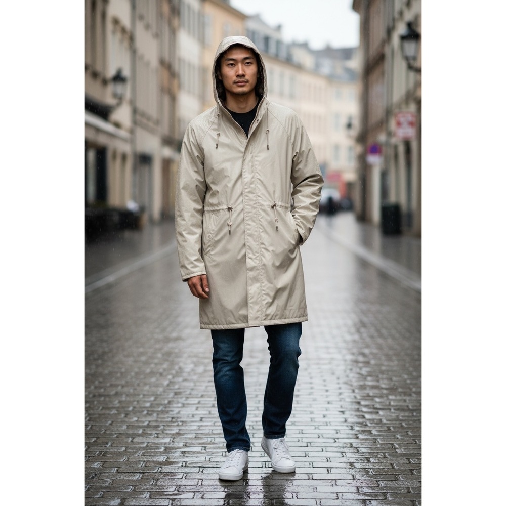 Totes Mens Beige Hooded Raincoat Parka Jacket Size‎ S